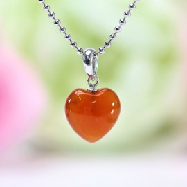 happi-bomu Happy bomb Carnelian Puffy Heart, Work, Luck Natural Stone Power Stone Pendant Necklace Chain 40 cm