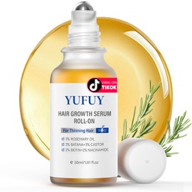 YUFUY Hair Growth Serum Roll On 30ML, With 3% Batana Castor 2% Biotin Niacinamide 3% Rosemary Oil for Hair Growth No-Rinse, Fast-Absorbing Scalp Serum For Thinning Hair for Men & Women -1.0 Fl OZ
