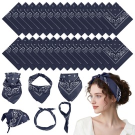 PLULON 30 Pack Navy Bandanas for Men Women, Paisley Pattern Bandana Bulk Headbands Men Handkerchief Face Mask Square Scarf Headwear