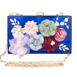 VVGUOWEI Evening Bag for Women With Detachable Chain Lady Clutch Purse Wedding Crystal Party Transparent Shoulder Bag, Blue