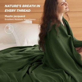 Bedsure 100% Cotton Muslin Throw Blanket Large 50x70 Inches - 4-Layer Breathable and Lightweight Thin Soft Summer Gauze Muslin Blanket for Adults, Olive Green