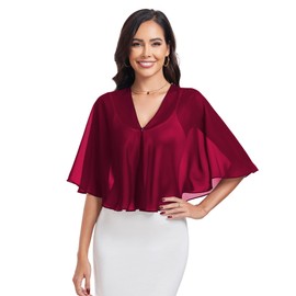 Fttyeiby Shawl Wraps for Womens Chiffon Soft Shawls and Wraps for Wedding Guest V Neck Capelets Burgundy