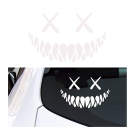 Bittwee Reflective Smile Demon Car Sticker, Funny Cool Die Cut Waterproof Vehicle Window Decal, Automotive Body Sticker Decoration Accessories, Universal for Vans, Trucks, Laptops (White)