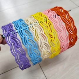 Braided Pattern Plastic Headbands for Girls Women, Bright Colorful Pigtail Hairbands,Multi-Color Pack of 6, Plastic Hair Accessories in Pink, Yellow, ivory, Orange, Purple, Blue