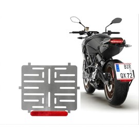 Frameless License Plate Holder Stainless Steel 0.8 mm Thick (for AT Austria) for License Plate in Format 210 x 170 mm 21 x 17 cm for Motorcycle Scooter + with Rear Reflector Red