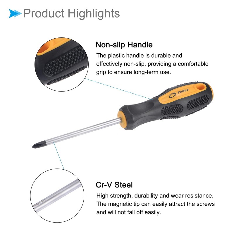 CoCud Magnetic Screwdriver Set, PH2 Phillips 7mm Slotted 4" Shaft,