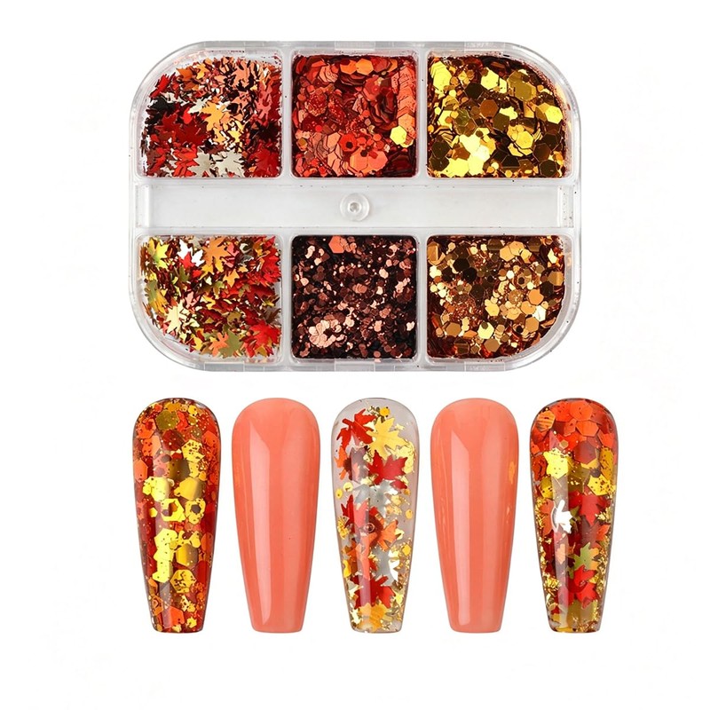 2Boxes Fall Maple Leaf Nail Sequins for Women