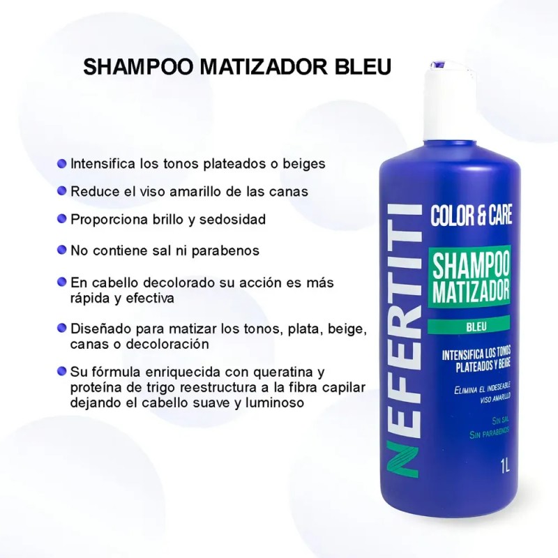 Shampoo Matizador Azul Sin Sal Neutraliza Tonos Amarillos
