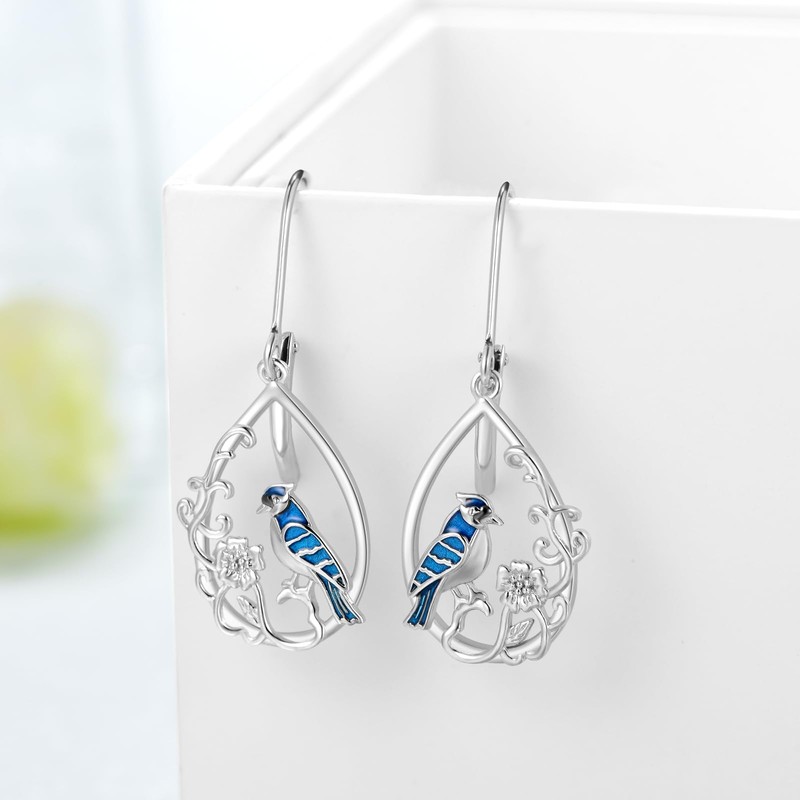 SCZKLAQ Blue Jay Earrings for Women 925 Sterling Silver Blue