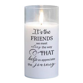 Cottage Garden PGC-06-43WH Friends We Meet Along The Way 6 x 3 Inch Flickering Flame LED Glass Candle