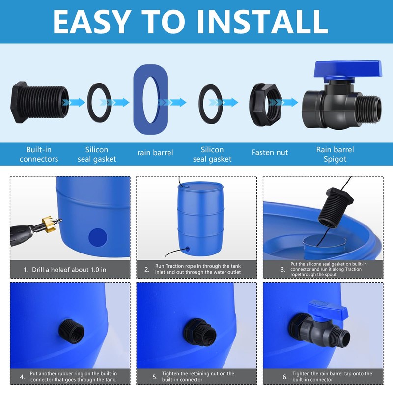 LUOFANT 2 Pack 3/4 Inch Rain Barrel Spigot Kit, PVC