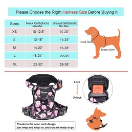 Petmolico No Pull Dog Harness Set with Leash Attachment Easy Control Handle Reflective Harness Vest Small Breed, Puppy Vest and Leash Set with Poop Bag Holder, XS - Boho Floral