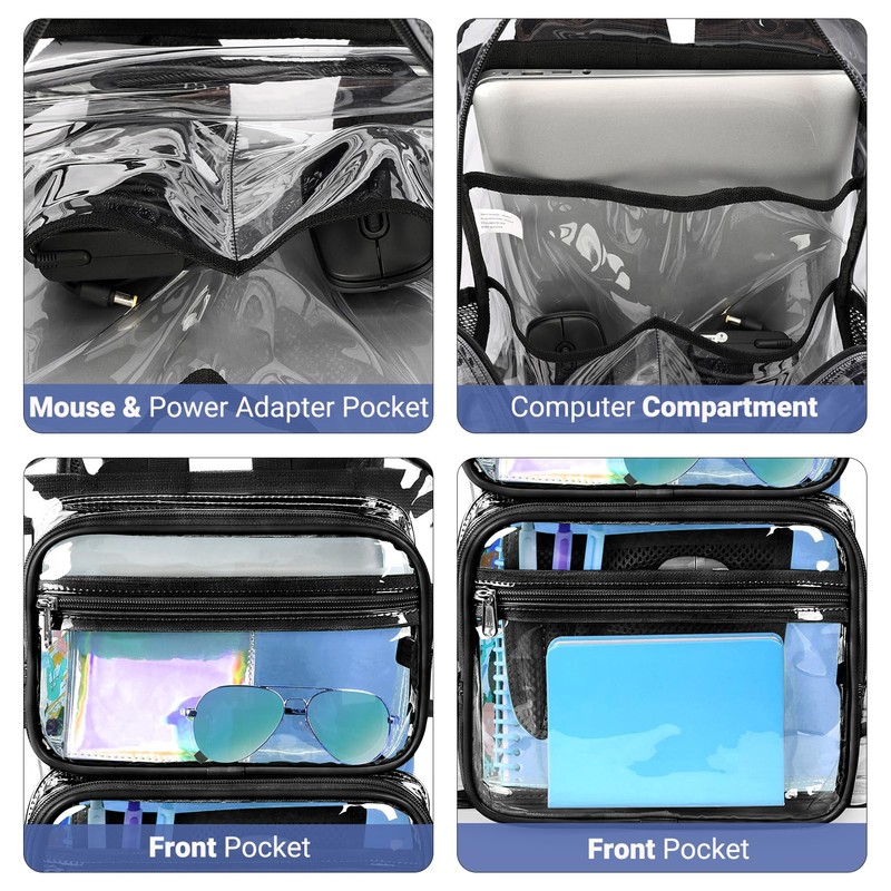 Heavy-Duty Clear Backpack for School and Work, Large Transparent Bag