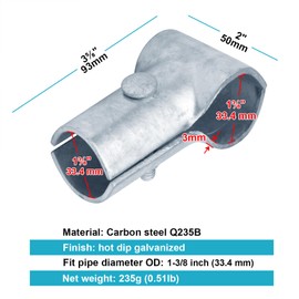 8 Pack End Rail Clamp 1-3/8" x 1-3/8", Chain Link Fence Part T Pipe Clamps Connector, Galvanized Steel T Pannel Clamps Rail Band Purlin Bracket, 3 Way Tube Fitting Clip, Bolts Included, Thickness 3mm