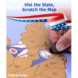 Atlas & Green Scratch Off US Map. Large Scratch Off Travel Map for States Visited