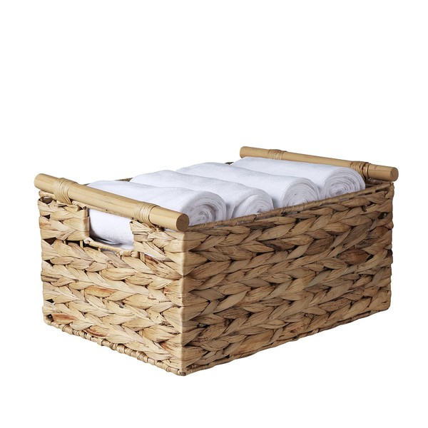 Hand-Woven Wicker Storage Basket With Handle,Rectangular Rattan Basket,Water Hyacinth Woven