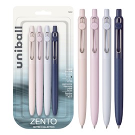 uni-ball Zento Gel Ink Rollerball Pens, 4 Black Medium Point Smooth Writing Pens, Colored Japanese Pens, Muted Colors
