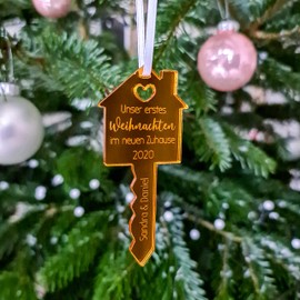 Personalisierter Christbaumschmuck NEUES ZUHAUSE aus Acryl Weihnachtsanhänger Schlüssel - Eigenheim Geschenk Weihnachten (Acryl Gold)