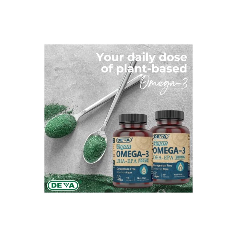 DEVA Vegan Vitamins Vegan DHA (Algae) 200mg Vegan Softgels, 90-Count