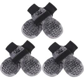 PUPTECK Double Sided Non-Slip Dog Socks for Hardwood Floors - 3 Pairs Anti Shedding Pet Grip Socks with Adjustable Magic Straps for Small, Medium and Large Dogs to Prevent Licking