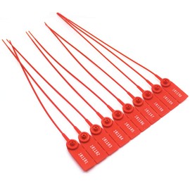 Middle Duty Security Plastic Seal with Metal Insert,Tags for Transportation Security,11 inch Length,Numbered ,Red Color Package of 100.
