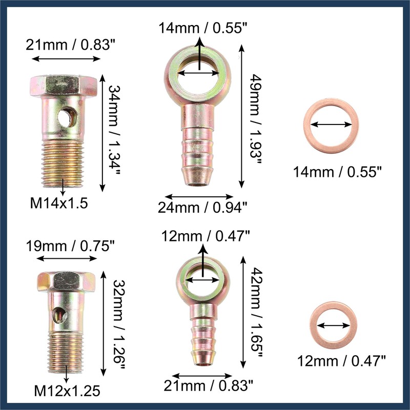 INFINAUTO 2 Set 12mm 14mm Banjo Hose Barb Bolt Fittings