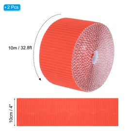 PATIKIL 3.9inch x 131.2ft Bulletin Board Border, Scalloped Trim Paper Corrugated Decorate Border for Locker Classroom Decor Black White Cork Poster Boards, Orange (1.3mm)