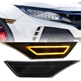USR UNIQUE STYLE RACING DEPO 10th gen civic side markers-911 Carrera Style LEDLight Bar Smoke Front Bumper Lamp comp. with 2016-2021 Honda Civic Coupe Sedan Hatchback All Models(SmokedLens Amber LED)