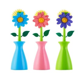 STP GOODS Flower Kitchen Washing Brushes and Stands Set of 3, Toilet Brushes & Holders, Washing Brushes and Stands Set, 472846