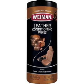 Weiman Leather Cleaner & Conditioner Wipes With UV Protection, Prevent Cracking Or Fading Of Leather Couches, Car Seats, Shoes, Purses - 30 ct