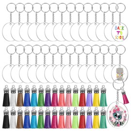 Audab Acrylic Keychain Blanks Kit - 120pcs Including Clear Acrylic Blanks, Keychain Tassels, Key Rings, Jump Rings for DIY Key Chain Vinyl Crafting