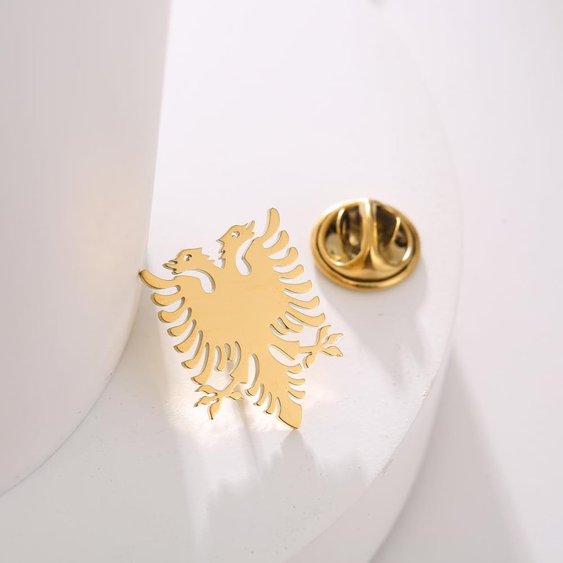 Stainless Steel Albania Eagle Double Headed Eagle Brooch and Pin