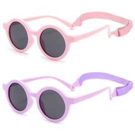 PANTIDE 2pcs Baby Sunglasses Unbreakable Polarized Cute Sunglasses with Adjustable Strap for Newborn Toddler Infant Soft Bendable Silicon Frame UV400 Lenses Protection for Girls Boys 0-36 Months