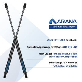 ARANA C16-23833 18 inch 100 Lb Gas Struts Spring Shocks C1623833 18 inch 100Lb Lift Support for Tonneau Cover RV Bed Travel Trailer Camper Shell Truck Topper,Set of 2