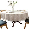 Heavy Weight Cotton Linen Tablecloth, Plaid Tassel Round Table Cover