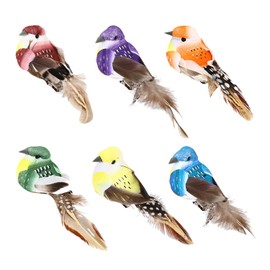 DHSBGWSX 6 Pieces Simulated Birds, Colorful Artificial Birds, Clip Decoration Birds, Craft Decorative Birds, Garden Ornaments, Yard Decoration Props