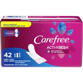 Carefree Acti-Fresh - Bragas con forma de cuerpo largo para llevar sin perfume, 42 forros, paquete de 3 (el embalaje puede variar)