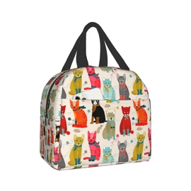 Cat Ladies Insulated Lunch Bag Cooler Tote with Front Pocket Water-Resistant Thermal Leak-Proof Lunch Organizer for Woman Man Outdoor School Work Pinic or Travel