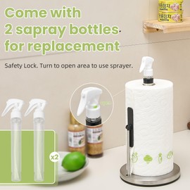 sagetta Paper Towel Holder with Spray Bottle Pump and Tension Arm 3 in One Stainless Steel Brushed Nickel Freestanding Holder with Suction Cups Base