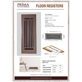 Prima Decorative Cast Aluminium Floor Register/Vent Cover : 3"x10" with Damper for Floors, Walls & Ceilings, Paintable, Modern Linear Design, Brown (VR-109)
