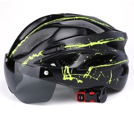 Road Bike Helmet Good Protection Safety Buckle Impact Resistance Cycling Helmet with Goggles for Bike Race Dark Green