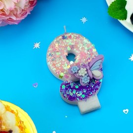Velas de Cumpleaños con Números Mariposa Rosa y Morada Velas de Cumpleaños para Pastel Vela con Purpurina Número 9 Decoración de Pastel con Lentejuela