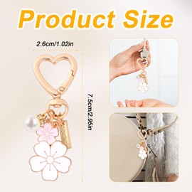 Mikovivi Flower Pearl Keychain, Two-Color Flowers Charms Keychain Imitation Pearl Key Chain Cute Heart Car Keyring for Women Bags Purses Pendant Accessories