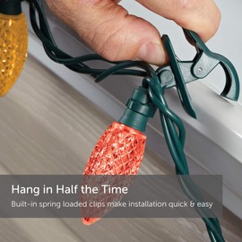 NOMA C9 LED Quick Clip Christmas Lights | Built-in Clip-One String Lights | 24 Multi-Color Bulbs | 16inch Foot Strand