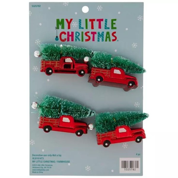 Shiny Red Truck with Christmas Tree Miniature Ornaments - 4