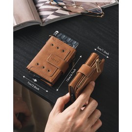 VULKIT Men's Mini Wallet with Zip Coin Compartment, Aluminium Case, Card Slider, RFID Protected and Note Compartment, for Max. 10 Cards, brown, Minimalist