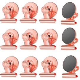 Magnetic Clips, 12 Pack Super Strong Magnetic Clips Round Small Refrigerator Magnet Whiteboard Sticky Notes Message Memo Photo File Paper Holder Office Home School Office Supplies (Rose Gold)