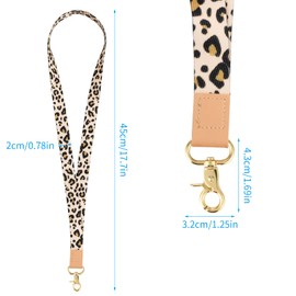 volumoon 2 Pieces ID Lanyard, Neck Lanyard, Keychain Lanyard, Leopard Lanyard for Keys, Polyester Neck Strap, Long Neck Leather Lanyard with Metal Ring, Lanyard for holding a name badge, ID card
