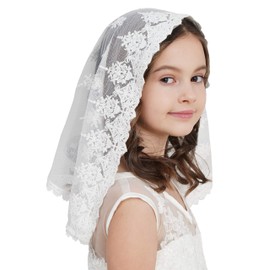 Leimandy Girls First Communion Veil - Lace Mantilla Veil for Catholic Baptism & Church Mass, Ivory Chapel Veil for Holy Communion Ceremony V61 (Ivory)
