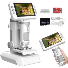 PYRODUM 4.0 Inch IPS Digital Microscope 1600X, 1080P Portable Handheld Microscope with Photo and Video Recording, 32 GB Card, LED Light, Slide Samples, Rechargeable USB Microscope for Children/Adults